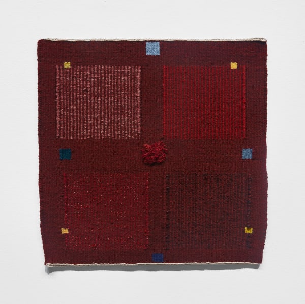 Jana Vander Lee Of the Heart, 2020 Love, Truth, Wisdom Series 8/5 linen warp wool, rayon, acrylic, Lurex, cotton, linen 17 1/8 x 17 5/8 in (43.5 x 44.8 cm) View work and Inquire