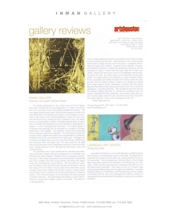 Gallery Reviews: Gilad Efrat, Carl Suddath, & Dario Robleto