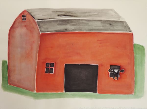 Franceshynes Largeredbarnwithcowlookingoutthefront 22X30 Wccmfab