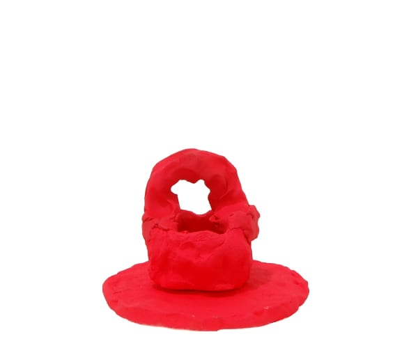 Red ceramic pot with wide flat base