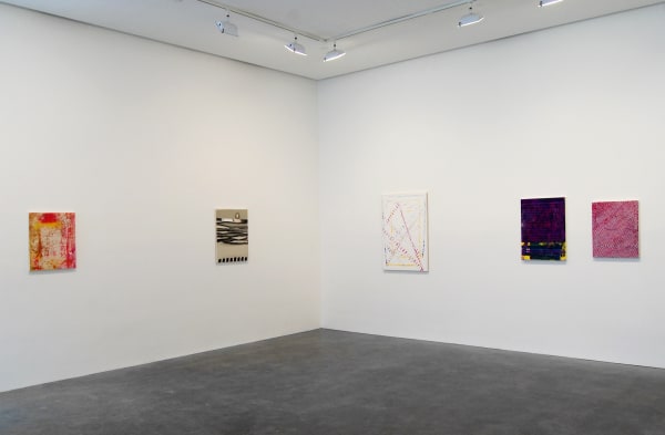 Installation view of five Shaun O'Dell paintings exhibited at Susan Inglett Gallery