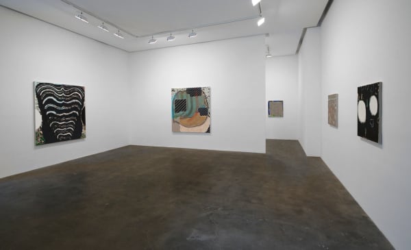 Installation view of five Allison Miller paintings exhibited at Susan Inglett Gallery