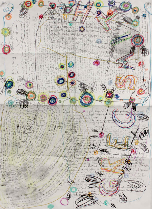 Multicolored drawing with technical-like doodles