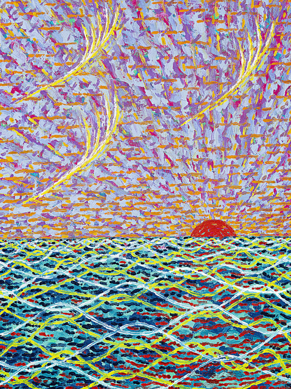 A sun setting on an ocean