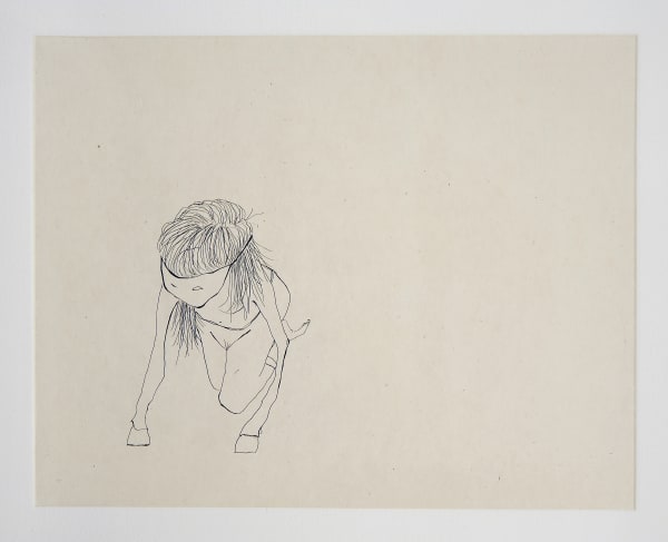 One of several images of a young woman wearing a mask as she slowly turns into a horse