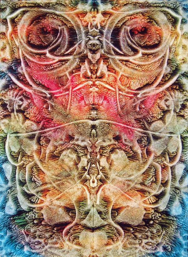 A kaleidoscopic image of swirling foliage-like psychedelic patterns 