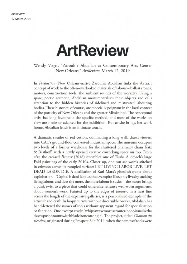 Zarouhie Abdalian at Contemporary Arts Center New Orleans