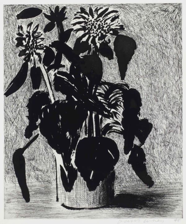 David Hockney Sunflower II, 1995 Etching and aquatint. Signed in pencil and numbered from the edition of 80. Printed by Maurice Payne; Los Angeles, New York. Published by Lococo Moulder Inc. Maurice Payne; Los Angeles, New York. 38 x 46 cm (15 x 18 1/8 in)