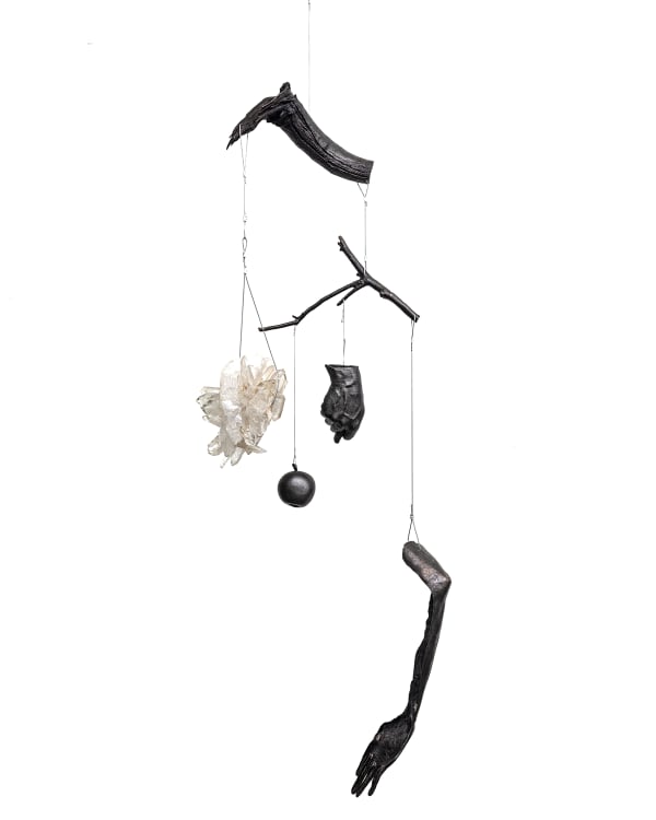 Albano Afonso, Still Life with hanging crystal, fig sign, apple and arm, 2020