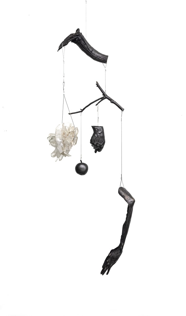 Albano Afonso, Still Life with hanging crystal, fig sign, apple and arm, 2020
