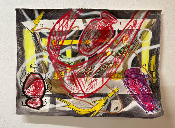 Dan Lie, 3 vases and 3 knifes over project, 2021