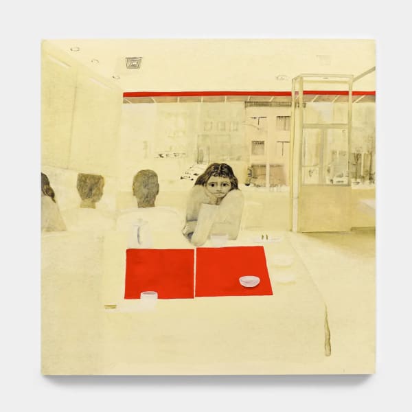 Aubrey Levinthal, Dim Sum Go Go, 2023, oil on panel, 48 x 48".