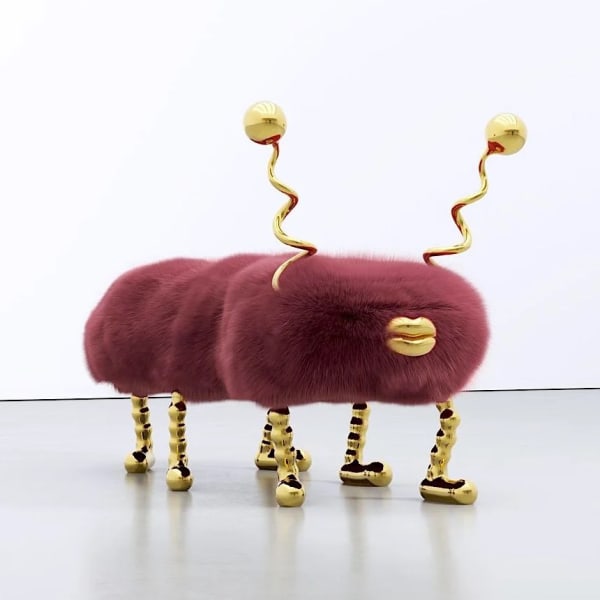 Haas Brothers, 'Bench in the Cogs.' Brass, faux fur. Courtesy of Gallery All Shanghai.