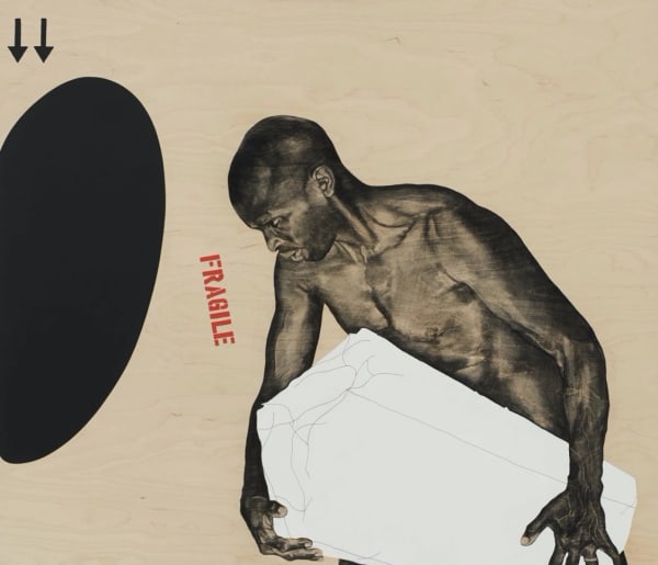 Serge Alain Nitegeka Identity Is Fragile I, 2020 (detail) Charcoal and paint on wood