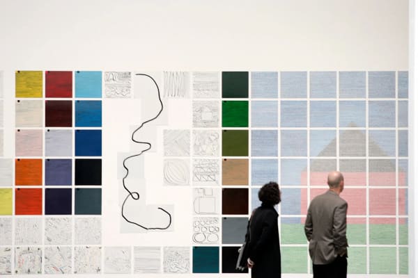 Visitors to the Museum of Modern Art in New York viewing Jennifer Bartlett’s signature work, Rhapsody in 2006. In 1976, the English critic John Russell called it “the most ambitious single work of new art that has come my way since I started to live in New York.” Credit : Keith Bedford for The New York Times