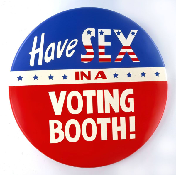 John Waters Campaign Button, 2004 Latex paint, steel, plywood, and epoxy on Masonite 60 x 60 inches