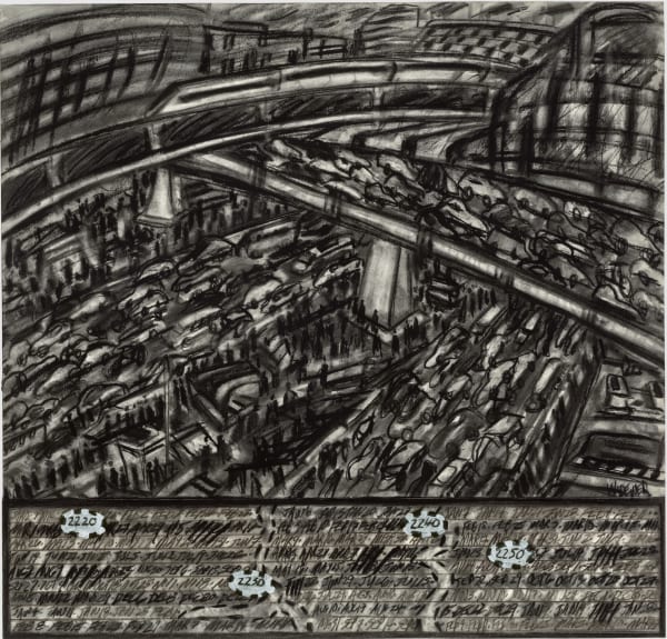 Untitled (Cityscape), 2021 Ink and charcoal on paper 23 x 24 in. (58.4 x 61 cm.) (GW 233)