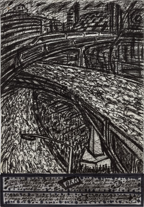 Untitled (Bangkok Landscape), 2018 Ink and charcoal on paper 10 1/2 x 7 1/4 in. (26.7 x 18.4 cm..) (GW 223)