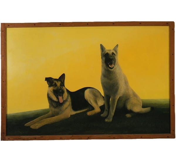 Artist Unknown (Signed "Wally E. Hanson") Untitled (Judge and Shep), ca. 1970s Oil on panel 55 x 77 in. (139.7 x 195.6 cm.)