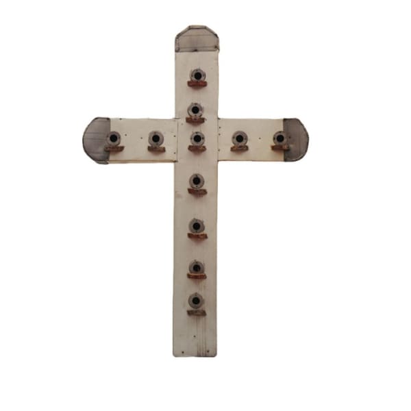 Artist Unknown Cross Birdhouse. Pennsylvania, ca. 1945-50 Mixed metals with red and white polychrome, wood perches 56 x 38 x 7 1/2 in. (146.2 x 96.5 x 19)