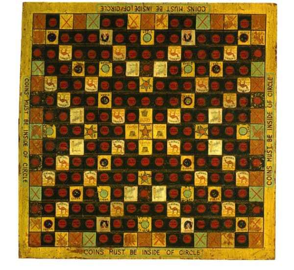 Artist Unknown (American) Carnival Penny Pitch Game Board, ca. 1935-40 Paint and collage on wood panel 36 x 36 in. (91.4 x 91.4 cm.)