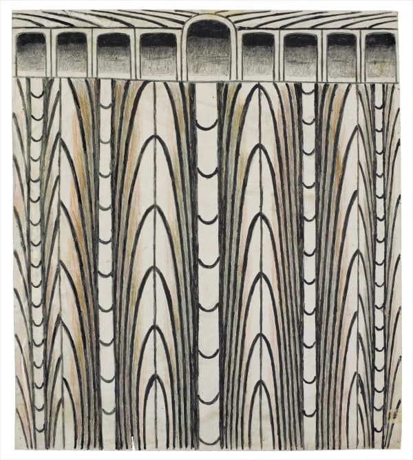 Martín Ramírez Untitled (Abstraction with Arches), ca. 1960-63 Gouache, colored pencil, and graphite on paper 22 1/2 x 20 in. (57.1 x 50.8 cm.) (MR 018)