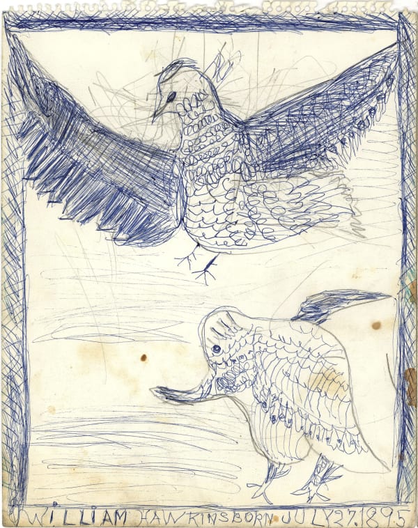 Quail and Strange Bird Ballpoint pen and graphite on paper 14 x 11 in. (35.6 x 27.9 cm) (WH 429)