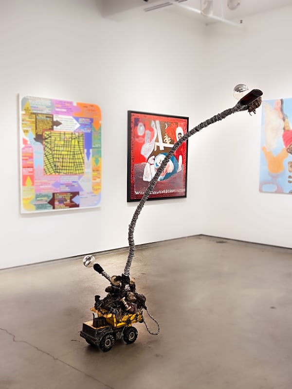 Arthur Simms Tusk, 2020 Rope, wood, wire, bottle, bulb, bone, cloth, metal, stones, wheels, plastic, glue, and screws 72 x 64 x 27 in. (182.9 x 162.6 x 68.6 cm.)