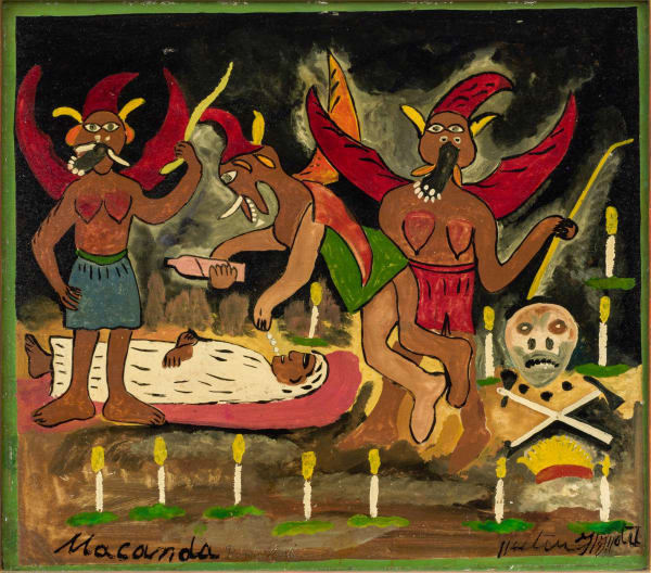 Hector Hyppolite Macanda , ca. 1947 Oil on board 18 1/4 x 20 1/2 in. (46.4 x 52.1 cm.) (HH2-SvR) SOLD