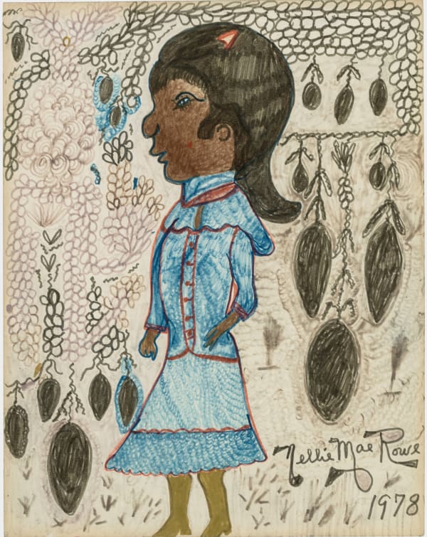 Nellie Mae Rowe Girl in Blue, 1978 Felt tip pen on paper 14 x 11 in. (35.6 x 27.9 cm.) (NMR4-SvR) SOLD