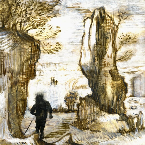 Flaneur, 2022 Oil on panel 6 x 6 x 3/4 in. (15.2 x 15.2 x 1.9 cm.) (LIv 11)