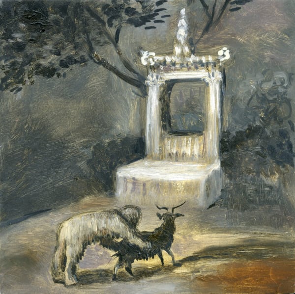 Sacrifice, 2022 Oil on panel 6 x 6 x 3/4 in. (15.2 x 15.2 x 1.9 cm.) (LIv 10)