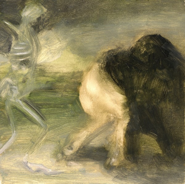 Human Instinct, 2022 Oil on panel 6 x 6 x 3/4 in. (15.2 x 15.2 x 1.9 cm.) (LIv 19)