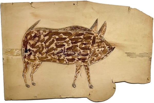 Untitled (Big Pig), ca. 1939 - 42 Graphite and poster paint on found cardboard 18 1/2 x 28 in. (47 x 71.1 cm.) (BT 38)