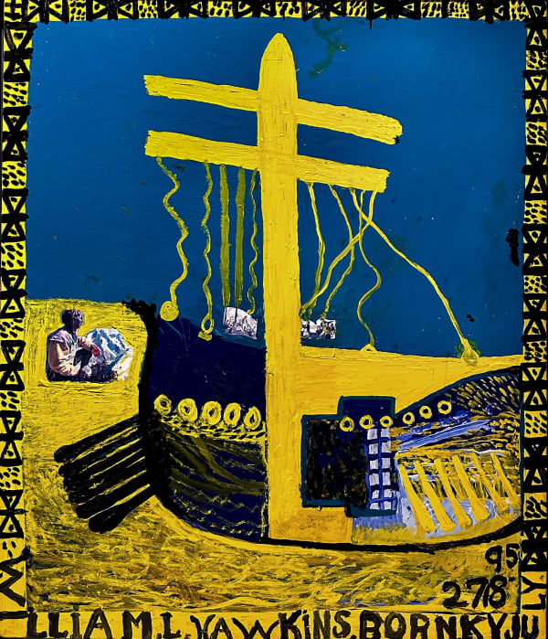Ship with Yellow Mast, 1989 Enamel and collage on Masonite 56 1/2 x 48 in. (143.5 x 121.9 cm.) (WH 494) SOLD