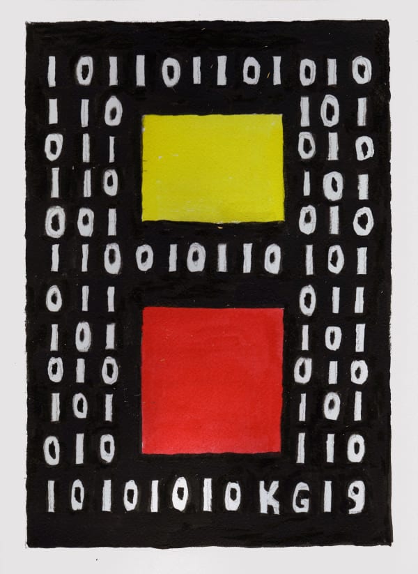 Untitled Binary Code Series (Yellow and Red Shapes), 2019 Ink on paper 12 1/4 x 9 in. (31.1 x 22.9 cm.) (KG 419)