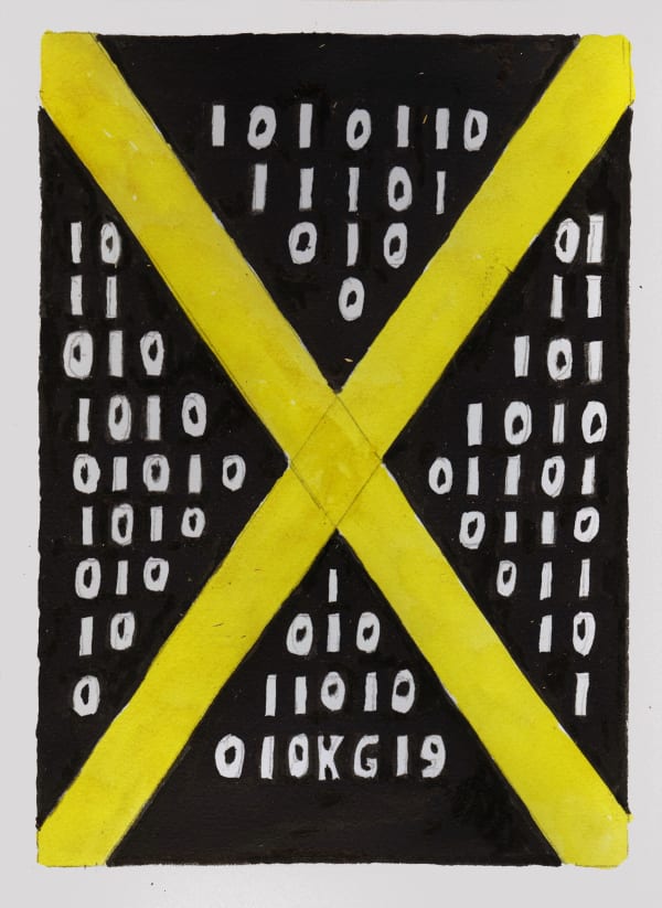 Untitled Binary Code Series (Yellow X), 2019 Ink on paper 12 1/4 x 9 in. (31.1 x 22.9 cm.) (KG 421)