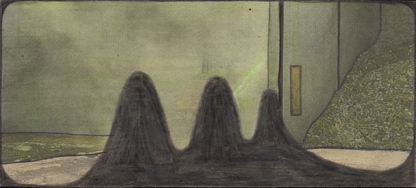 Untitled, 2019 Graphite and colored pencils on newsprint clip mounted on paper 2 1/2 x 5 5/8 in. (6.3 x 14.2 cm.) (LpS 307)