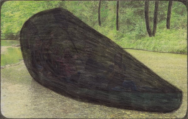 Untitled, 2019 Graphite and colored pencils on newsprint clip mounted on paper 3.7 x 5.8 in. (9.3 x 14.7 cm) (LpS 339)