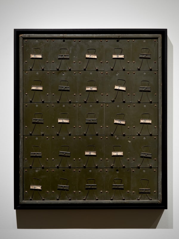 Factory Message Clipboard, ca. 1940 Wood, metal plates and attachments (in contemporary float frame) 25 x 21 1/4 in. (63.5 x 54 cm.) (AU 312)