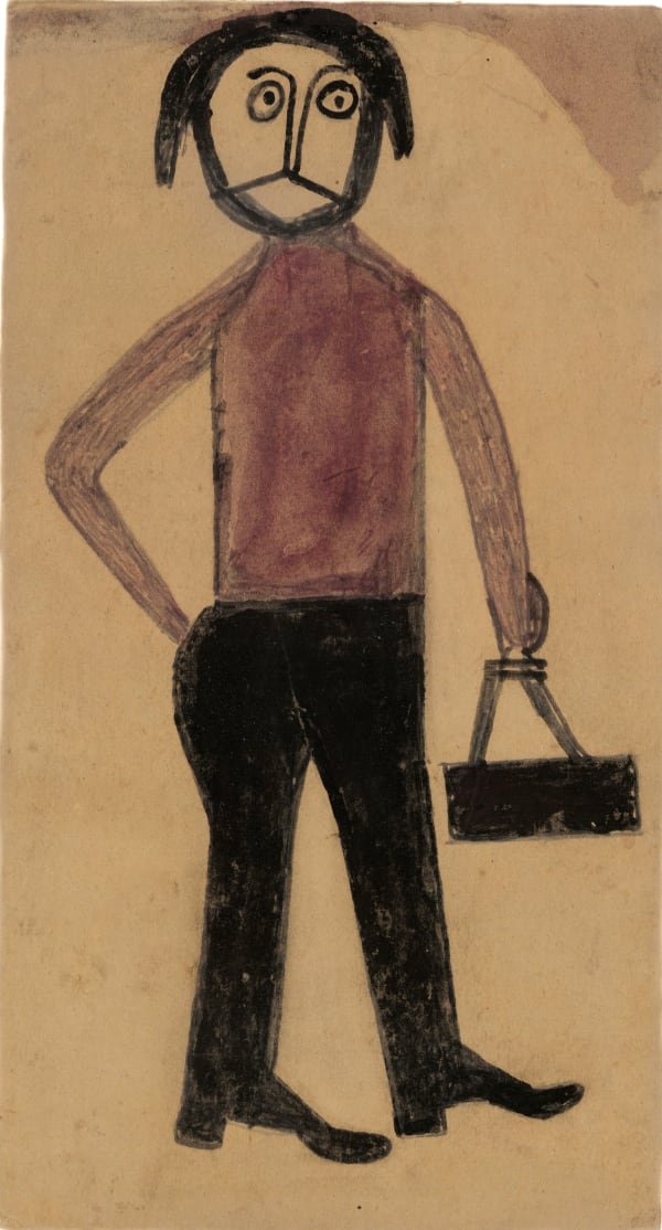 Untitled (Mexican Man with Suitcase), ca. 1939-42 Poster paint and graphite on found cardboard 13 3/4 x 7 1/4 in. (34.9 x 18.4 cm) (BT 58)