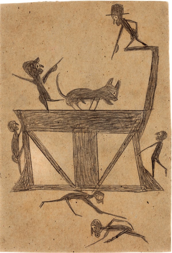 Untitled (Construction with Six Figures and a Dog), ca. 1939-42 Crayon on cardboard (reverse inscribed "Charles Shannon No. 2") 11 1/2 x 7 7/8 in. (29.2 x 20 cm) (BT 49) SOLD