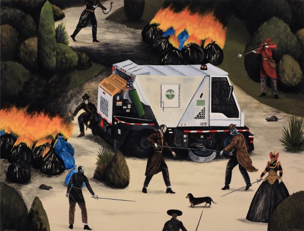 Sweeper Battle, 2023 Acrylic and gouache on panel 12 x 16 in. (30.5 x 40.6 cm) (Hyd 19) ON LOAN