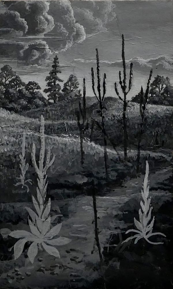 Trail through hilltop Mullein grove 1970s Gouache on paper 6 1/2 x 4 in. (RK 69)