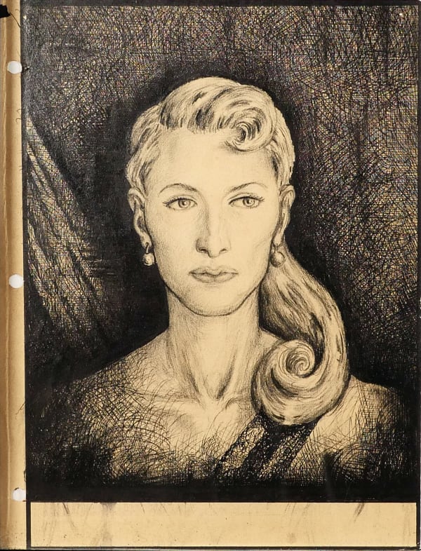 Julia Lindahl, head of Rocaterranian Youth Administration Girls Auxiliary, 1959 Black ink on sketch paper 11 x 8 1/2 in. (RK 131)