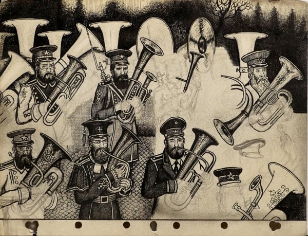 Parade At Ostenwelt, 1958 Ink and pencil on sketch paper 8 1/2 x 11 in. (RK 136)