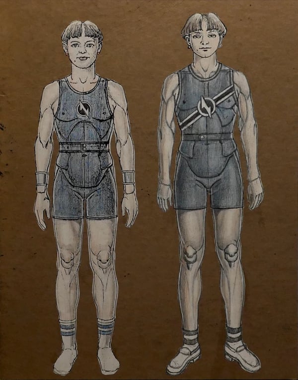 Beulis and Eutie (both in all blue) ca. 1990s Pencil and colored pencil on photocopy mounted on sktech book back cover 11 1/4 x 9 in. (RK 43)