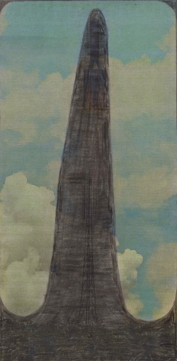 Untitled , 2020 Graphite and colored pencils on newsprint clip mounted on paper 7 1/2 x 3 3/4 in. (19.1 x 9.5 cm.) (LpS 375)
