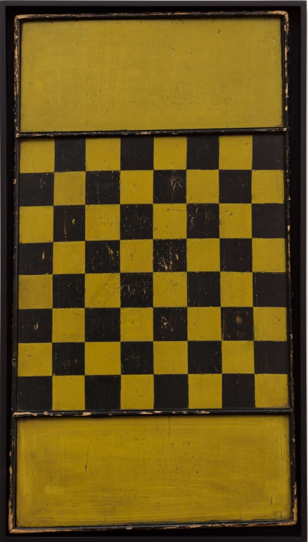 Yellow and Black Checkers Game Board, Late 19th Century Oil enamel on wood panel 31 x 17 in. 78.7 x...