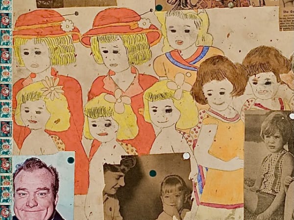 Henry Darger. Untitled, (She Got to Sit on Ringo's Lap), ca. 1966-67. Mixed media on paper. 18 x 24 in; 45.7 x 61 cm. (detail)